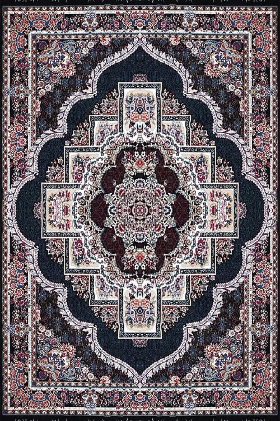 فرش کاشان 500 شانه طرح ناردون زمینه مشکی (غیربرجسته)