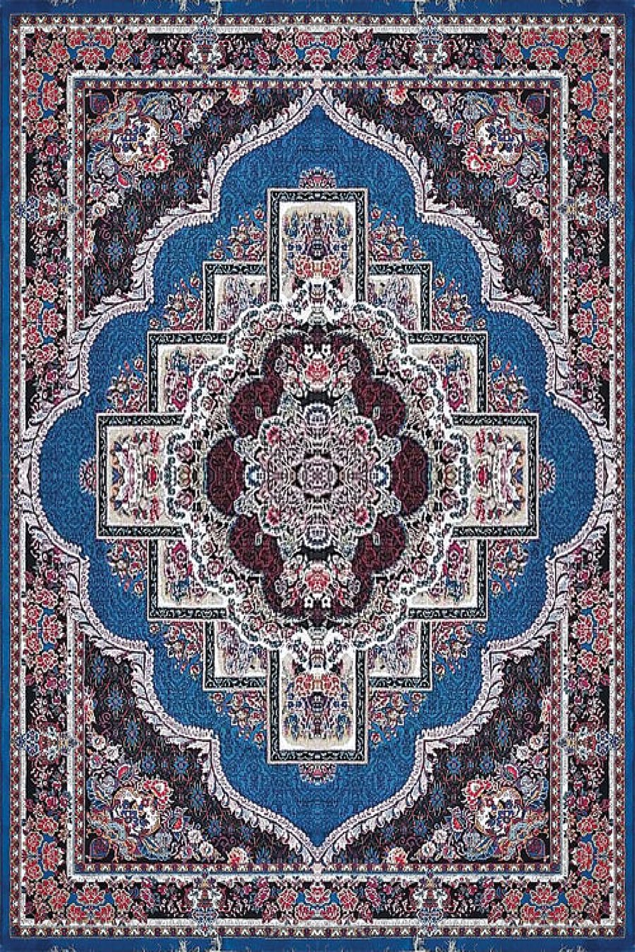 فرش کاشان 500 شانه طرح ناردون زمینه آبی (غیربرجسته)