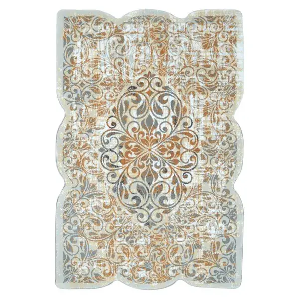 فرش زرباف سه بعدی پرزبلند طرح پالیز زمینه کرم-طوسی (شگی)