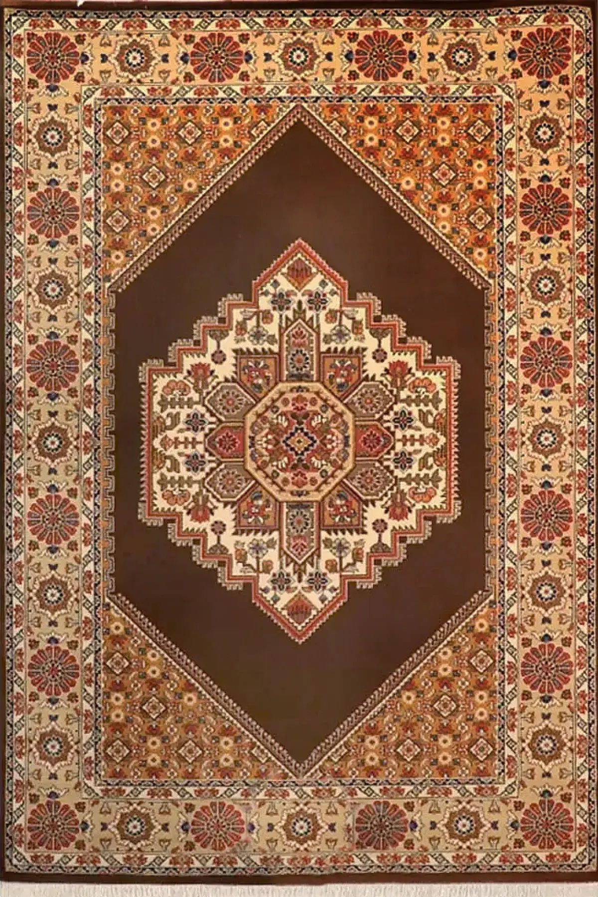 فرش ستاره کویر یزد کلکسیون شاهسون کد SH-b40A-5181 زمینه قهوه ای (غیربرجسته)