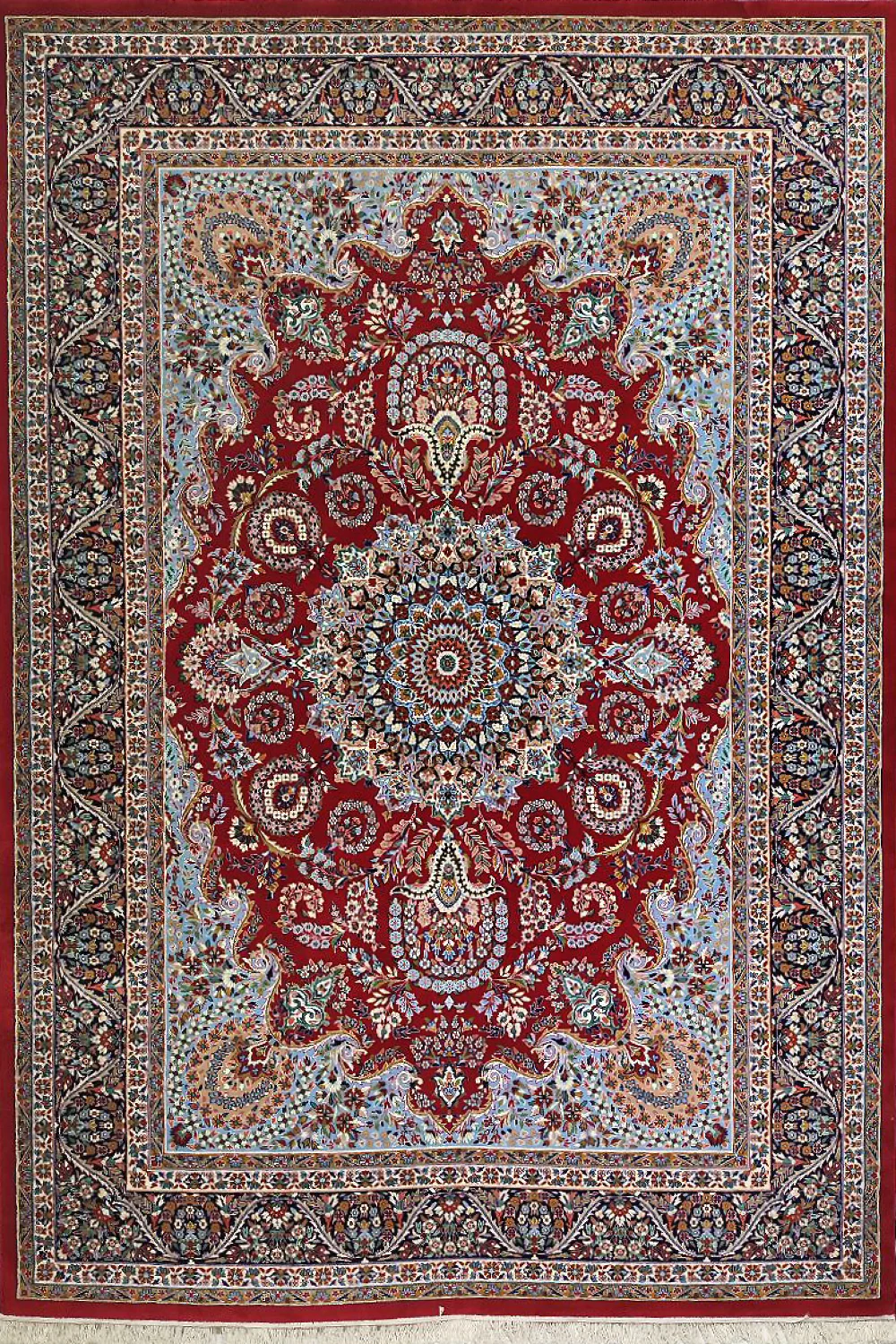 فرش ستاره کویر یزد 500 شانه کلکسیون شاهین کد SK زمینه لاکی (غیربرجسته)