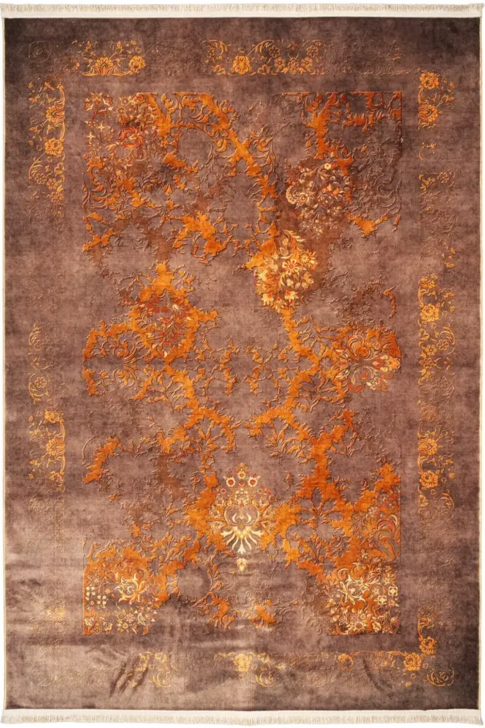 فرش محتشم کهنه نما 1000 شانه کد 900459 زمینه قهوه ای (غیربرجسته)