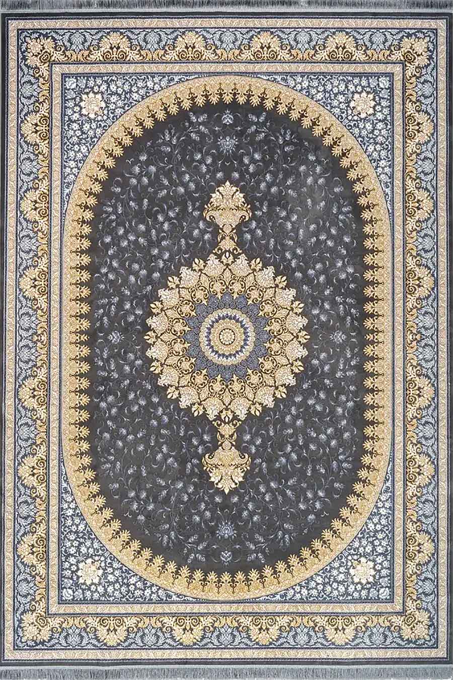 فرش کاشان 700 شانه کلکسیون هانیس طرح رومینا زمینه ذغالی