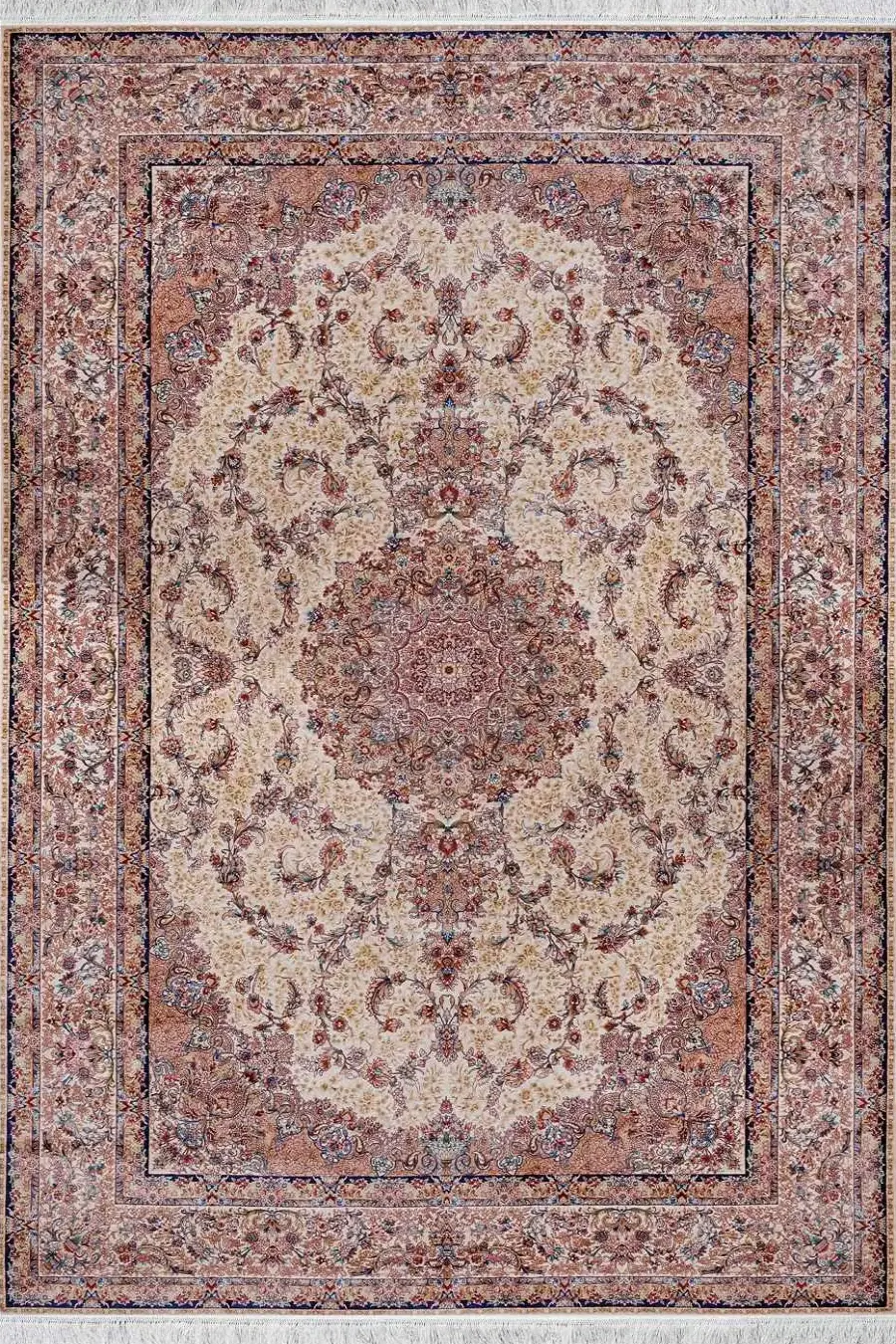 فرش بهشتی 1200 شانه ابریشمی کلکسیون ماهور کد 5512 زمینه کرم (برجسته)