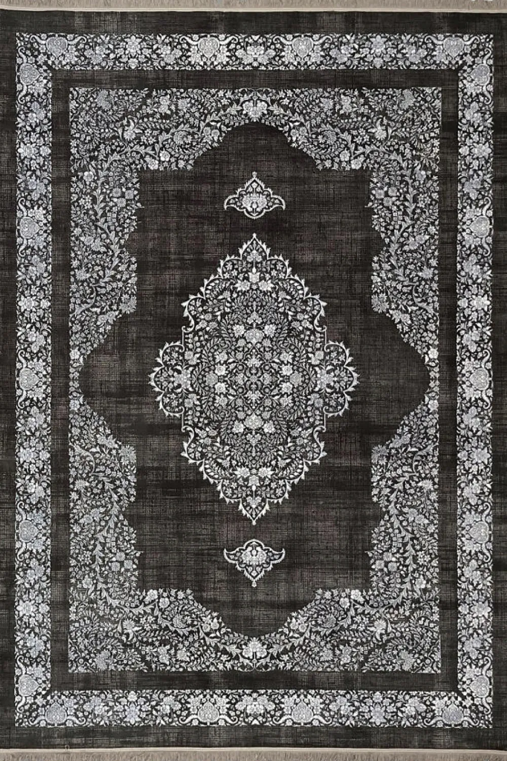 فرش مهدیان 700 شانه کلکسیون دینارسو کد 70022 زمینه ذغالی-نقره ای (برجسته)