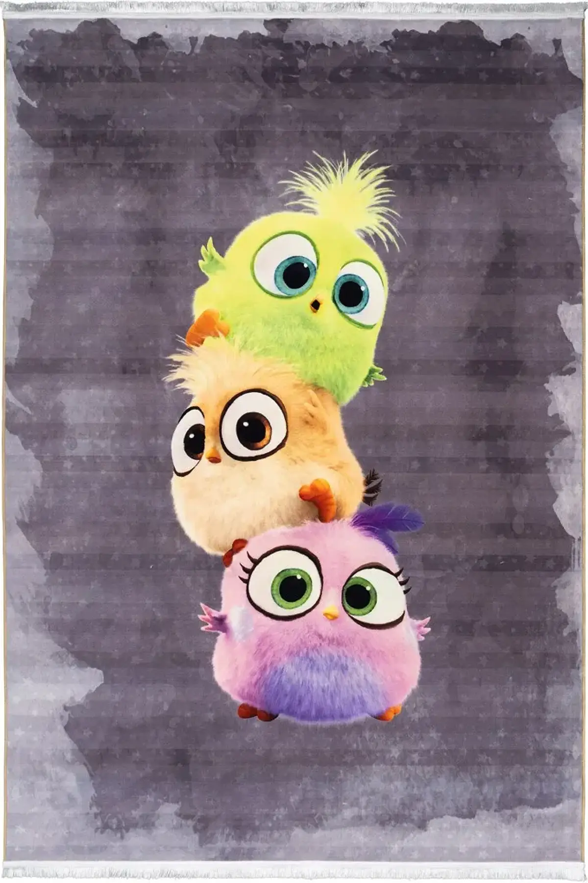 فرش محتشم اتاق کودک طرح جوجه رنگی کد 2599039062 زمینه طوسی (غیربرجسته)