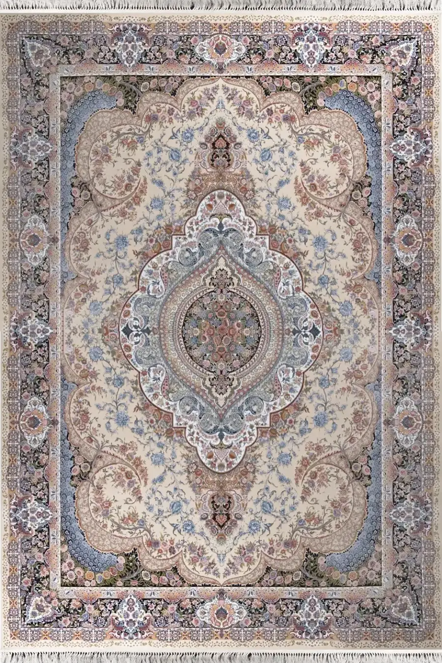 فرش بهشتی 1200 شانه کلکسیون تبریز کد 1130 زمینه کرم (برجسته)