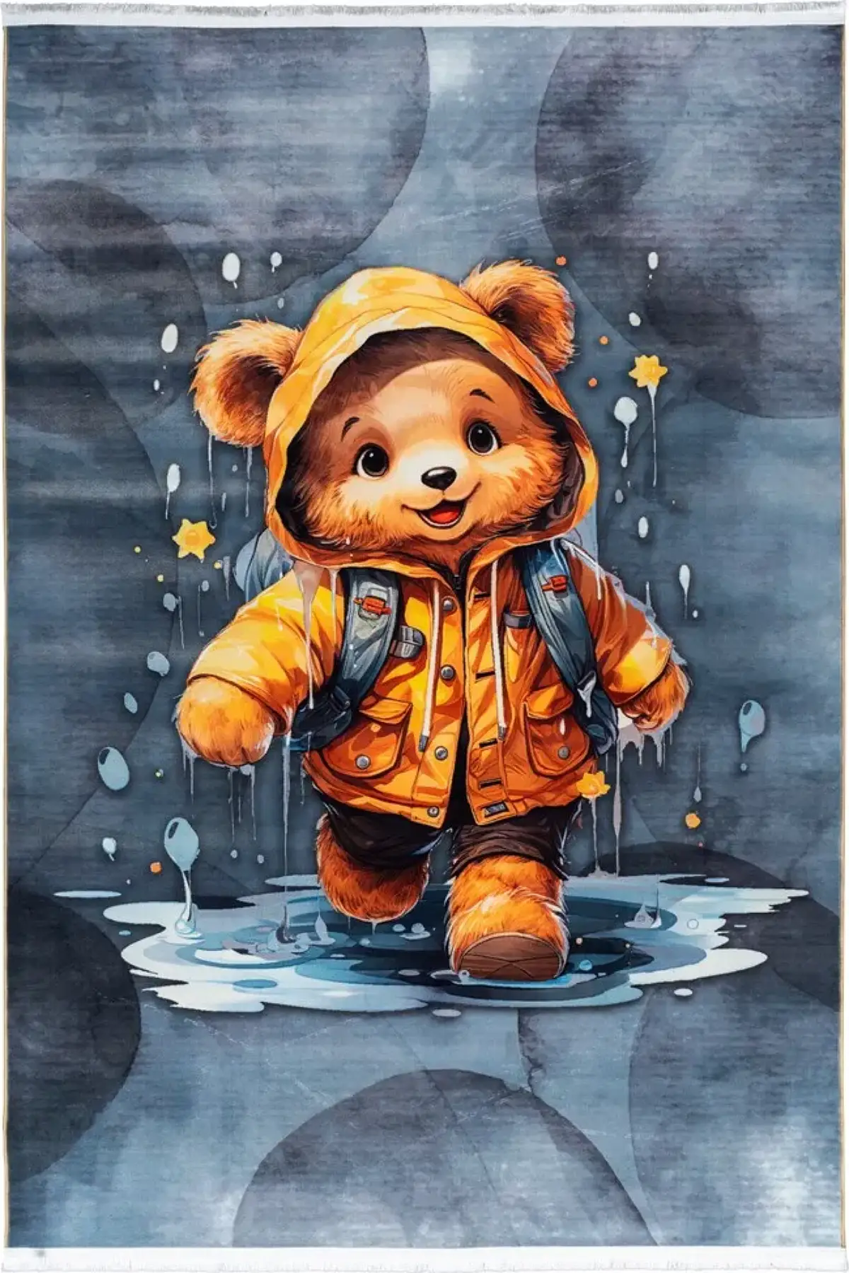 فرش محتشم اتاق کودک طرح خرس بارانی کد 25KM0060 زمینه خاکستری (غیربرجسته)