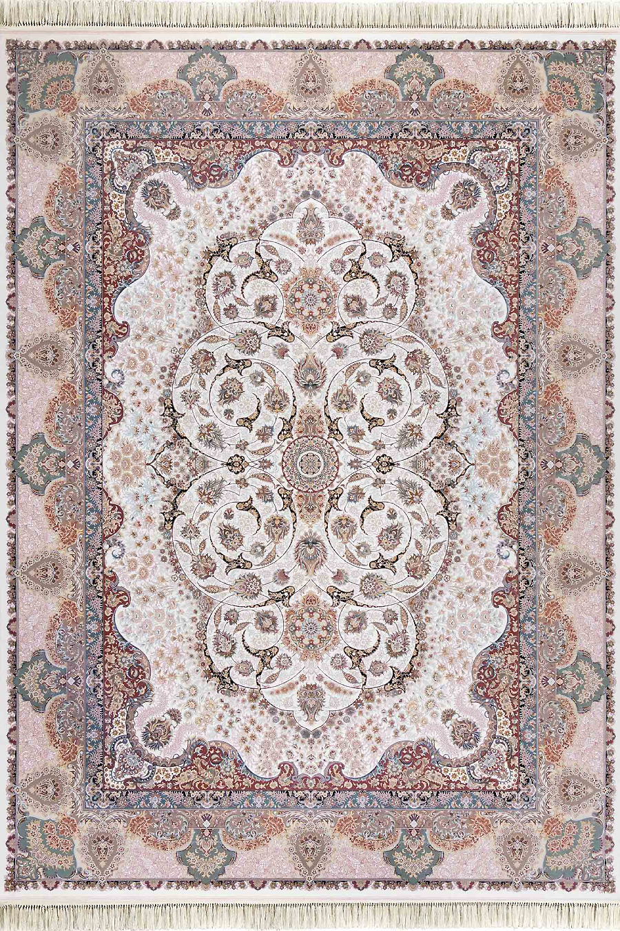 فرش داریوش 1500 شانه کلکسیون مینیاتور کد D1529 زمینه سفید (برجسته)