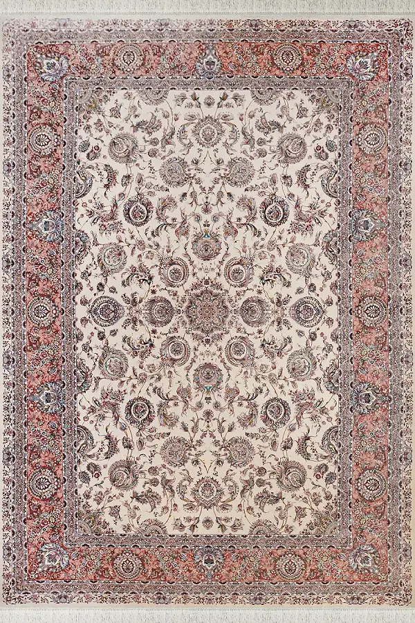 فرش بهشتی تبریز 1500 شانه کلکسیون شاهان کد 1529 زمینه کرم چرک (برجسته)