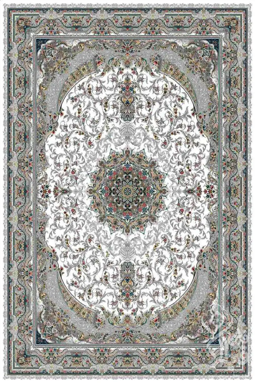 فرش قیطران 1200 شانه کلکسیون پارادایس طرح کارلوف زمینه کرم (برجسته)