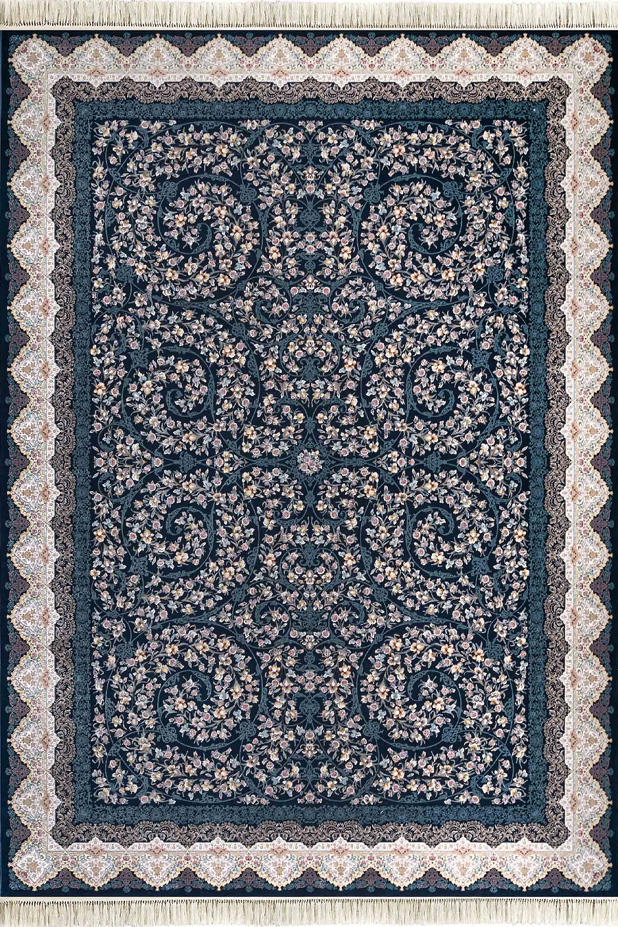 فرش داریوش 1500 شانه کلکسیون مینیاتور کد D1548 زمینه سورمه ای (برجسته)