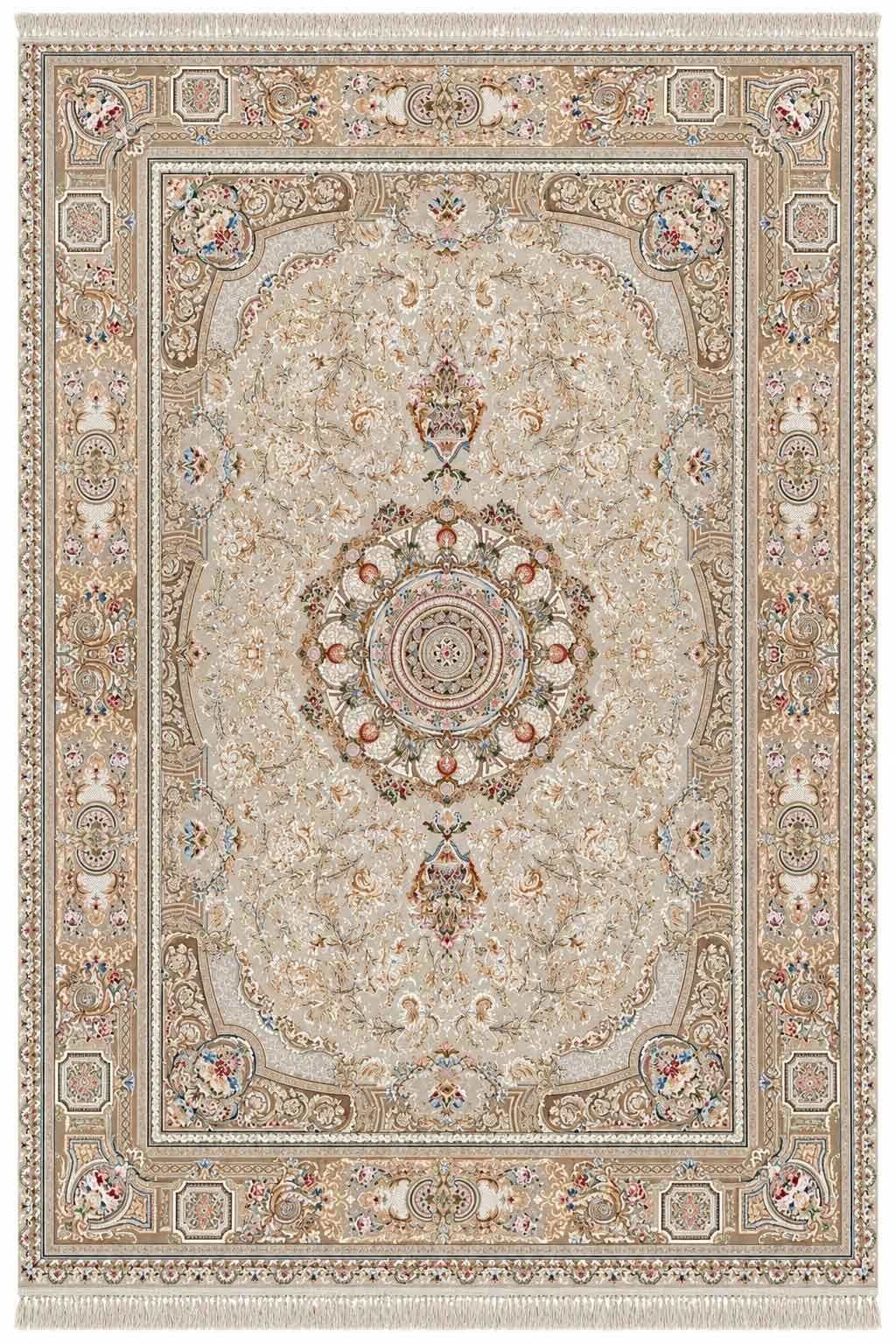 فرش قیطران 1200 شانه افسانه طرح رابیا زمینه کرم گل برجسته
