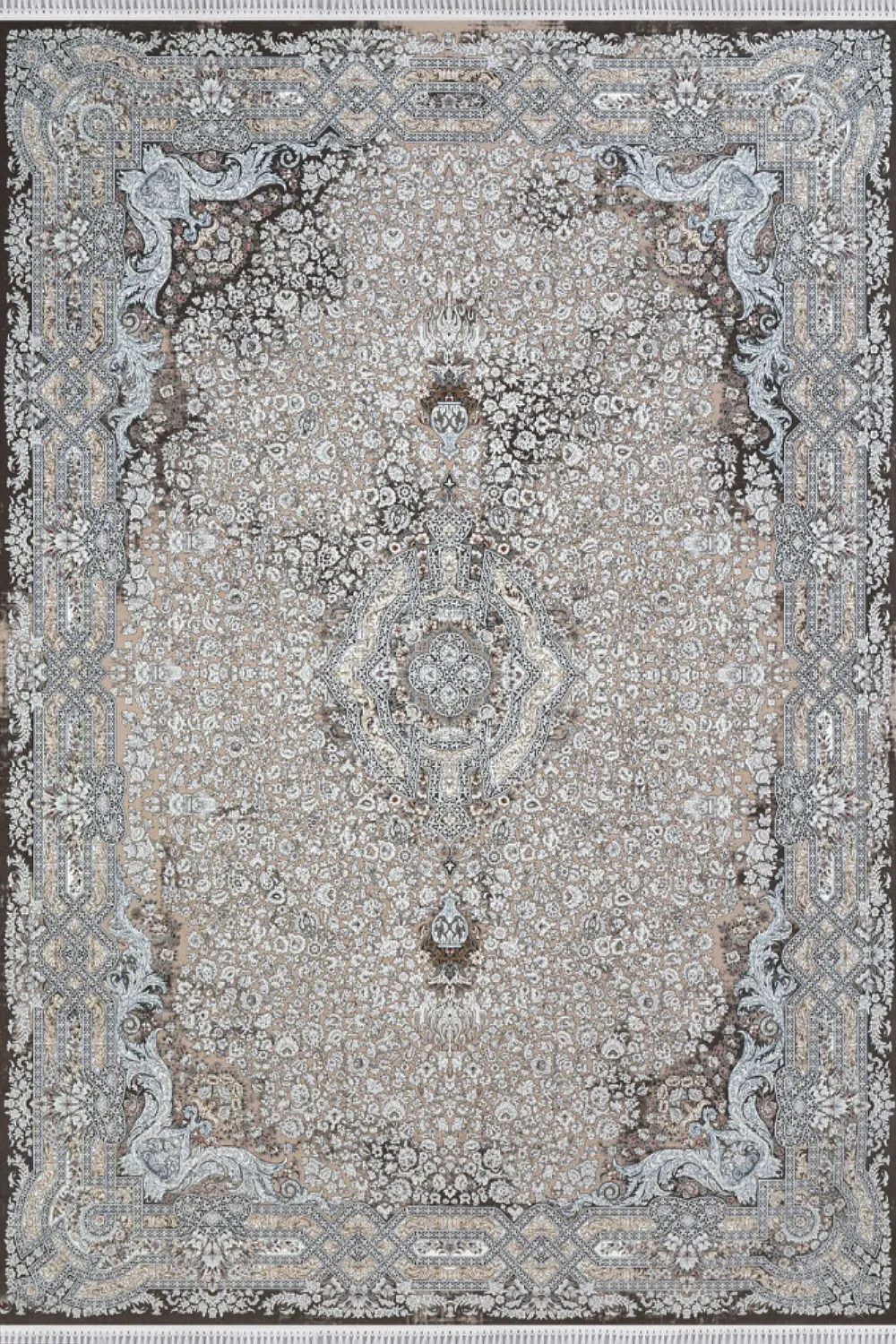 فرش مهدیان 1500 شانه کلکسیون مینیاتور کد 18304 زمینه خاکستری (برجسته)