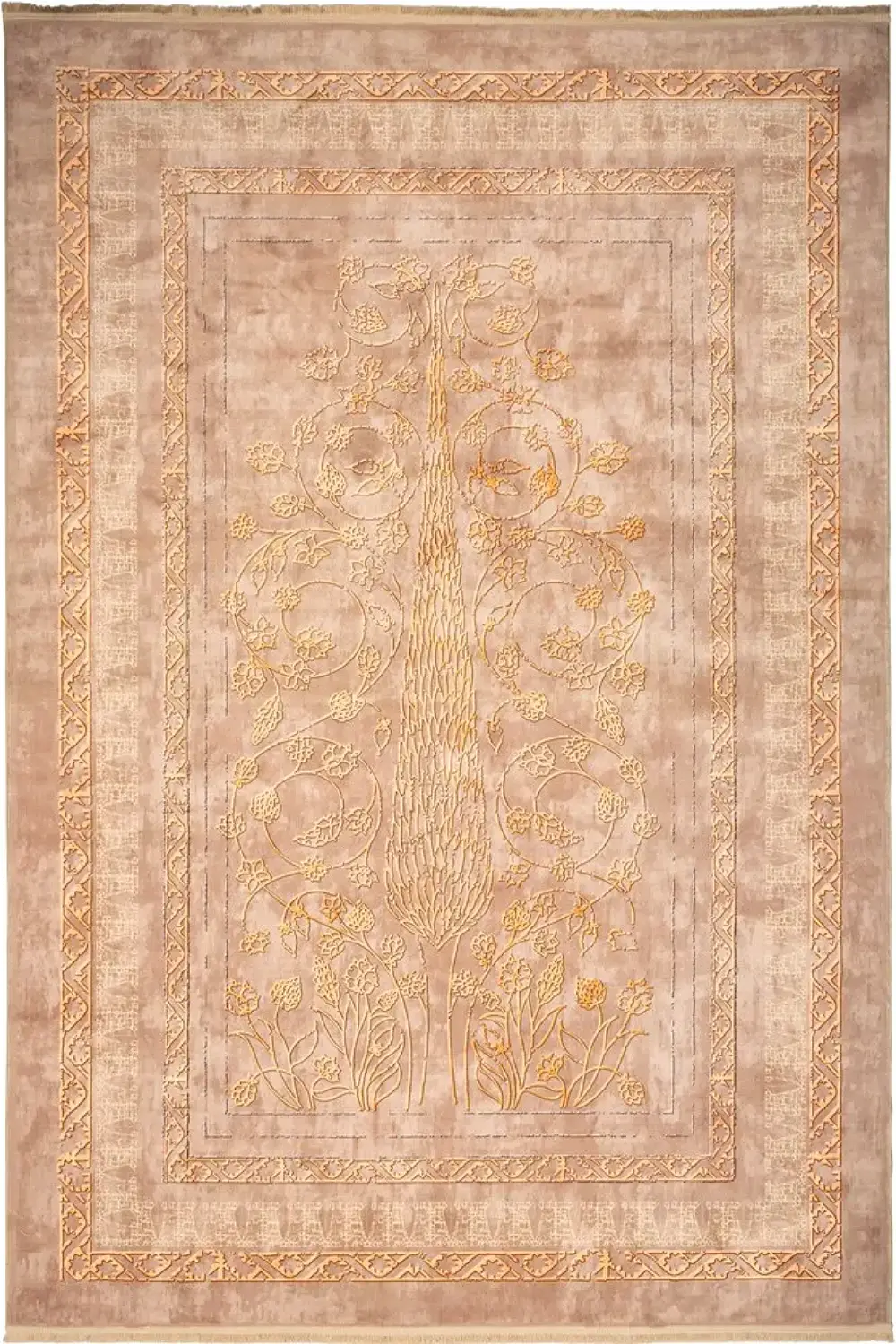 فرش محتشم کهنه نما 1000 شانه کد 900455 زمینه نسکافه ای (غیربرجسته)