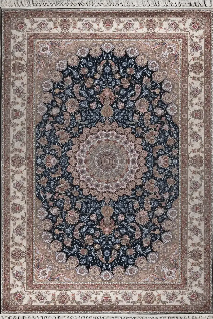 فرش بهشتی 1200 شانه کلکسیون تبریز کد 1341 زمینه مشکی (برجسته)