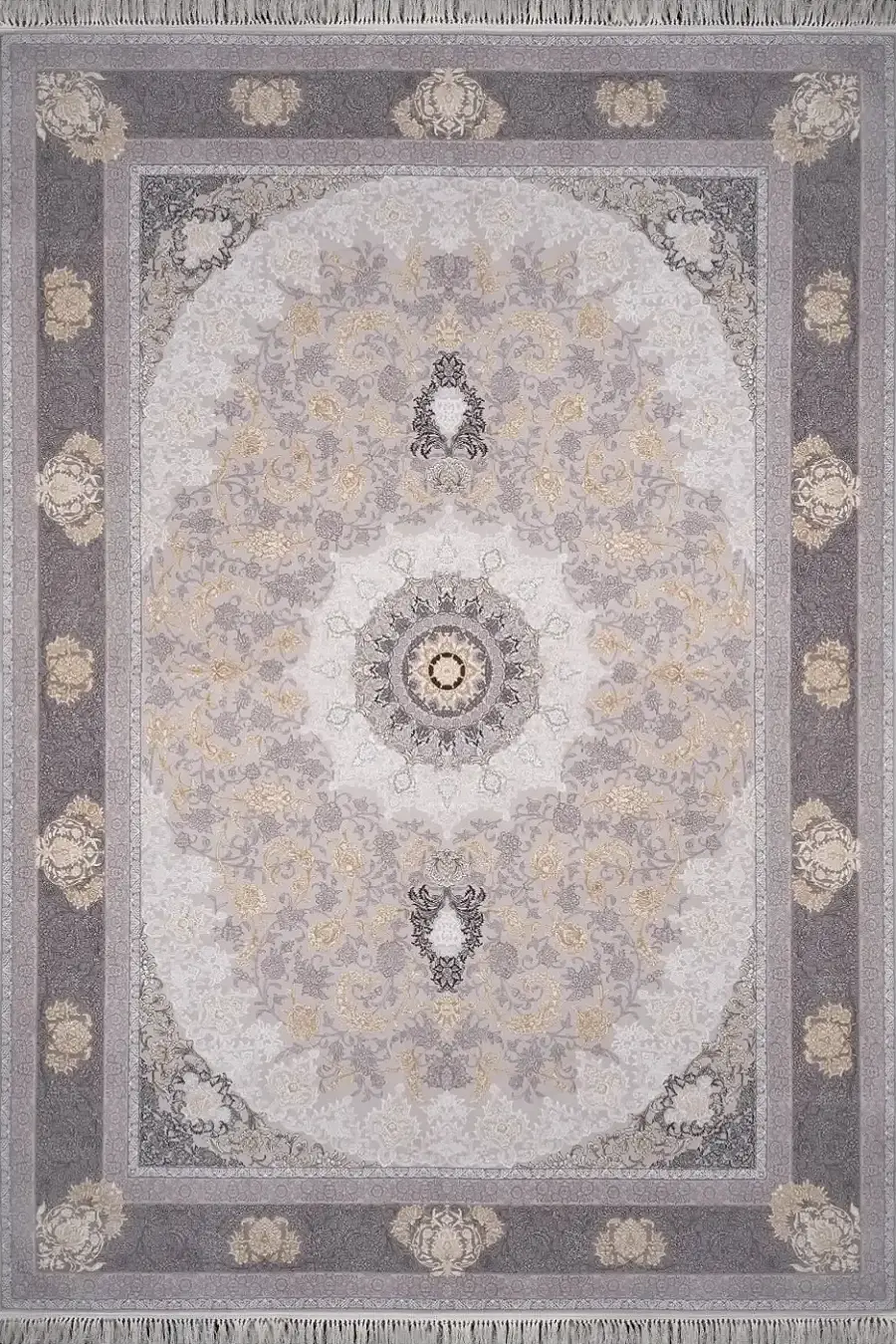 فرش بهشتی تبریز 700 شانه کلکسیون پارمیس کد 3308 زمینه نقره ای (برجسته)