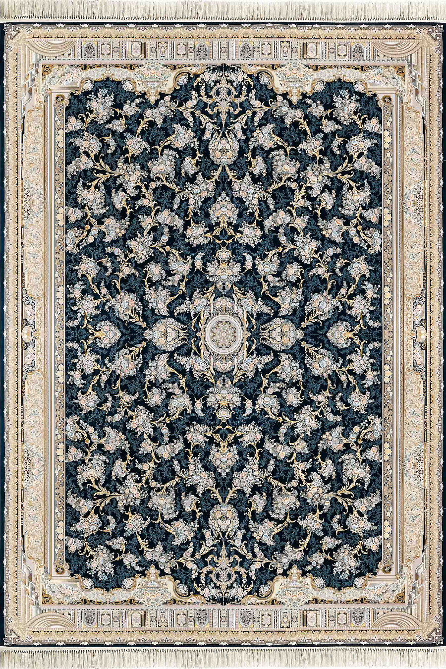 فرش داریوش 1500 شانه کلکسیون مینیاتور کد D1563 زمینه سورمه ای (برجسته)