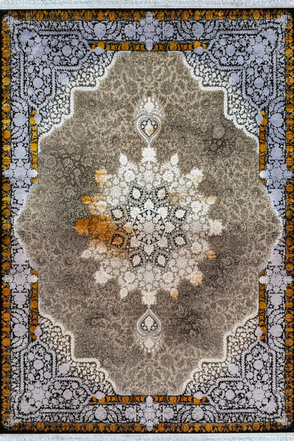 فرش مهدیان 700 شانه کلکسیون دینارسو کد 70049 زمینه ذغالی-دودی (برجسته)