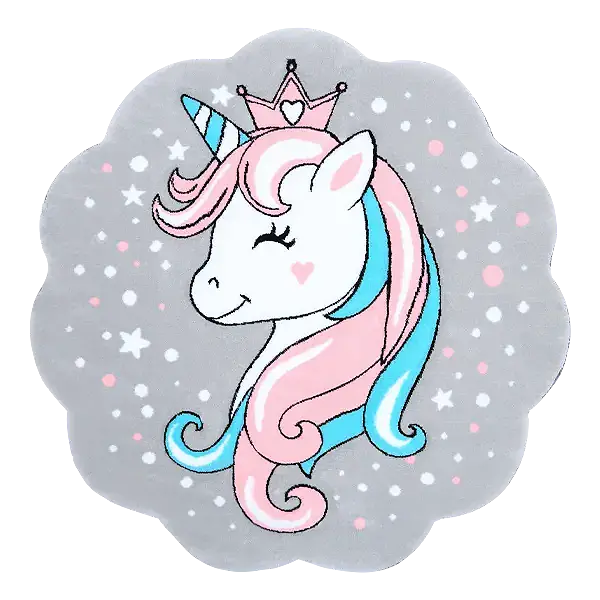 فرش زرباف سه بعدی پرزبلند طرح یونیکورن زمینه طوسی (شگی)