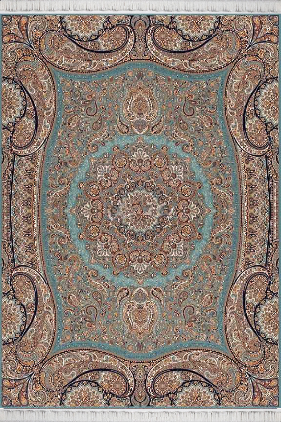 فرش کاشان 700 شانه طرح پارادایس زمینه آبی (غیربرجسته)