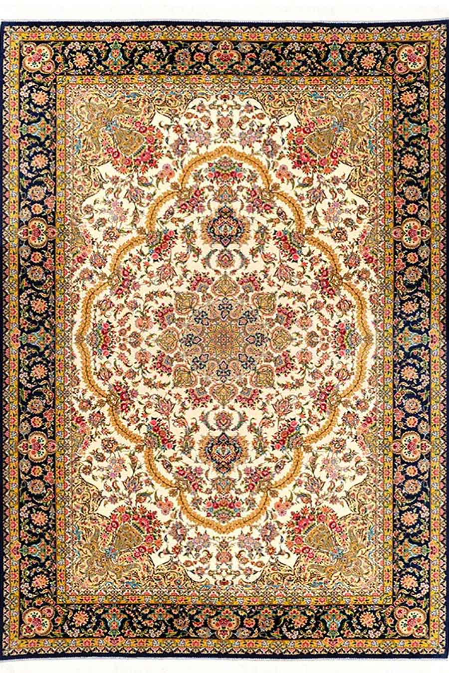 فرش شاهرخ 1700 شانه طرح ماهور زمینه کرم-سورمه ای