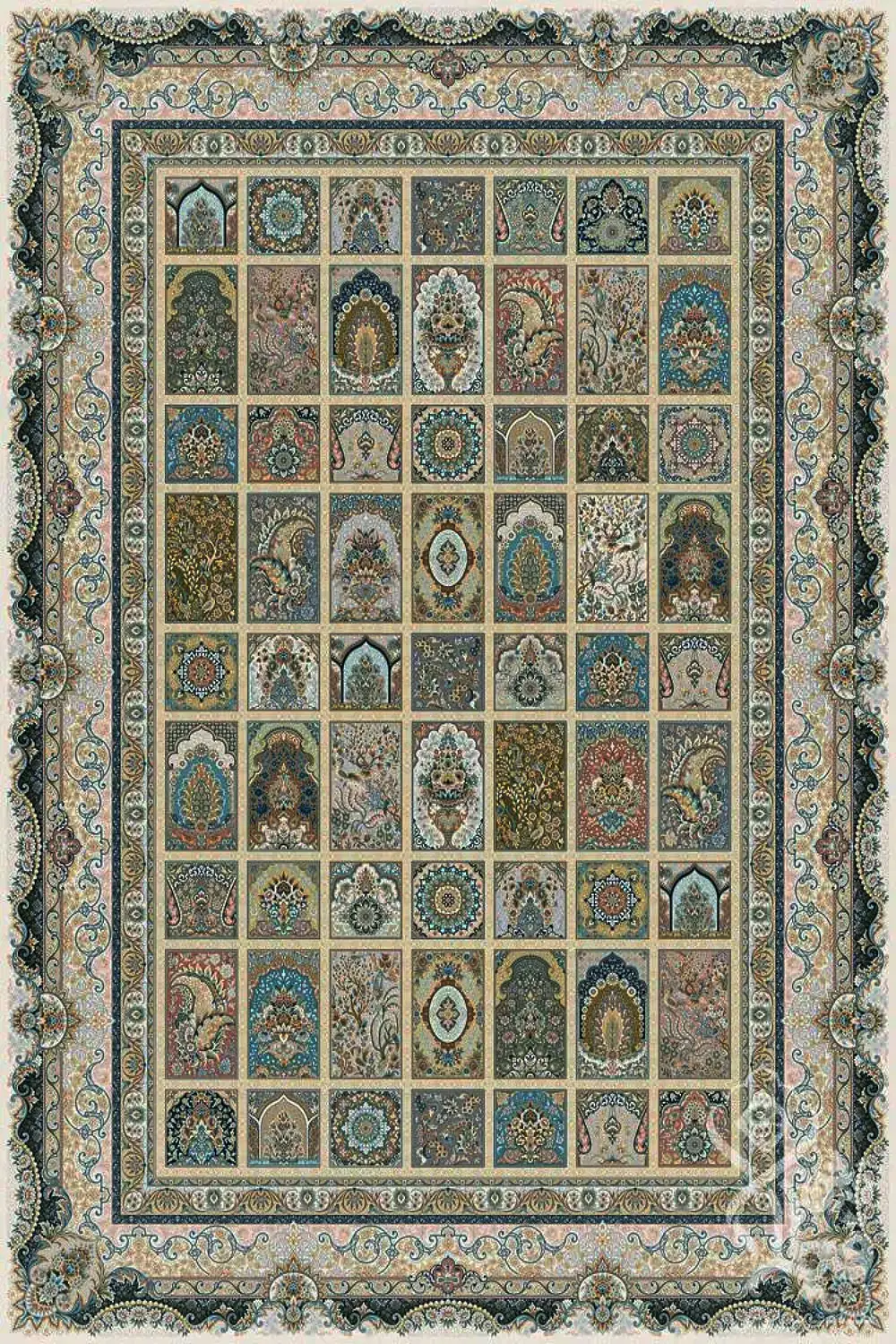 فرش قیطران 1500 شانه کلکسیون 1500 شانه طرح مهرو زمینه کرم (برجسته)