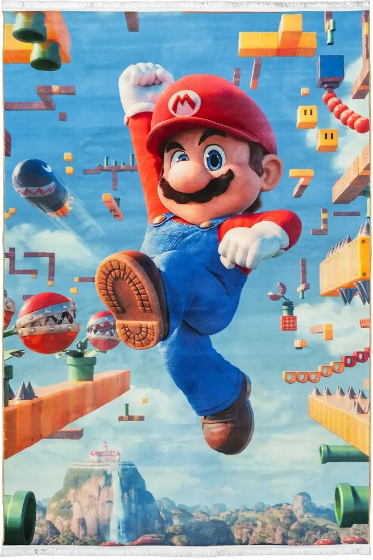 فرش محتشم اتاق کودک طرح ماریو کد 25KP0000 زمینه آبی (غیربرجسته)