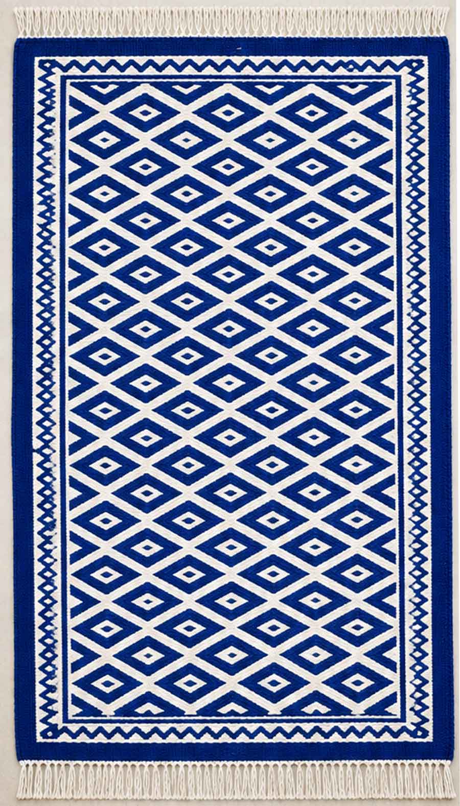 زیلو سنتی یزد طرح خشتی رنگ آبی-سفید (دورو)