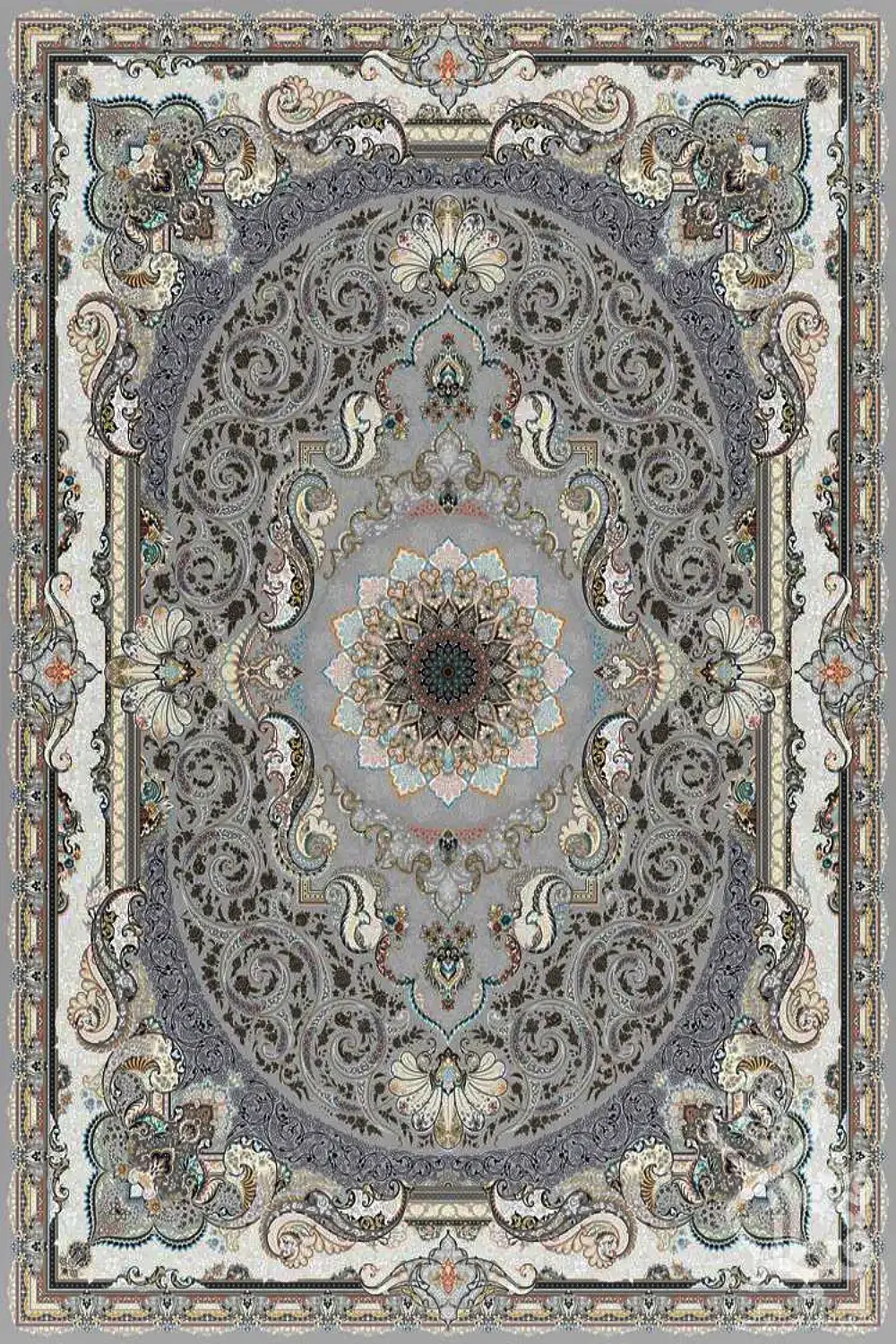 فرش قیطران 1500 شانه کلکسیون 1500 شانه طرح زرین زمینه فیلی (برجسته)