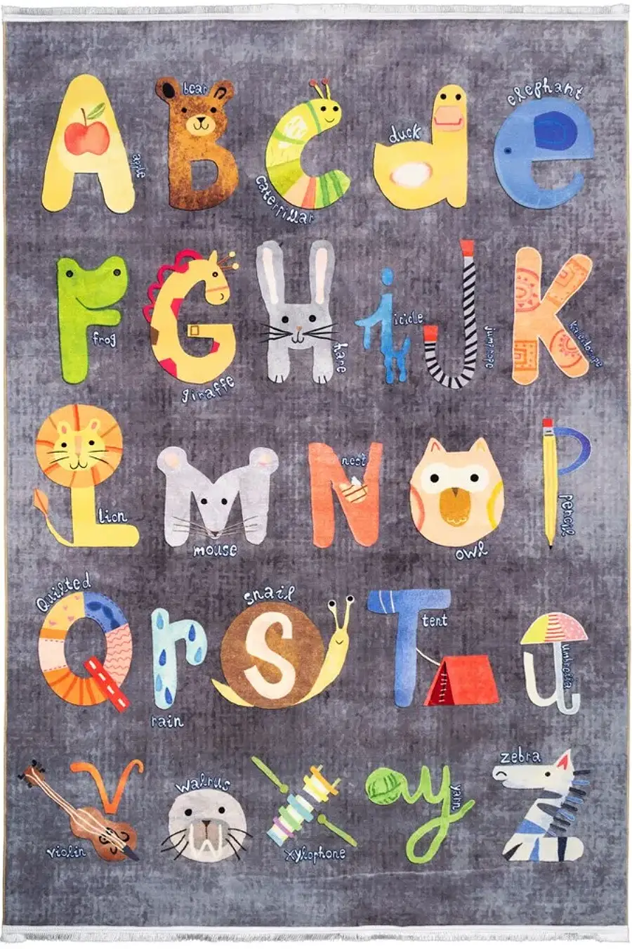 فرش محتشم اتاق کودک طرح الفبا کد 2599016090 زمینه تمام رنگ (غیربرجسته)