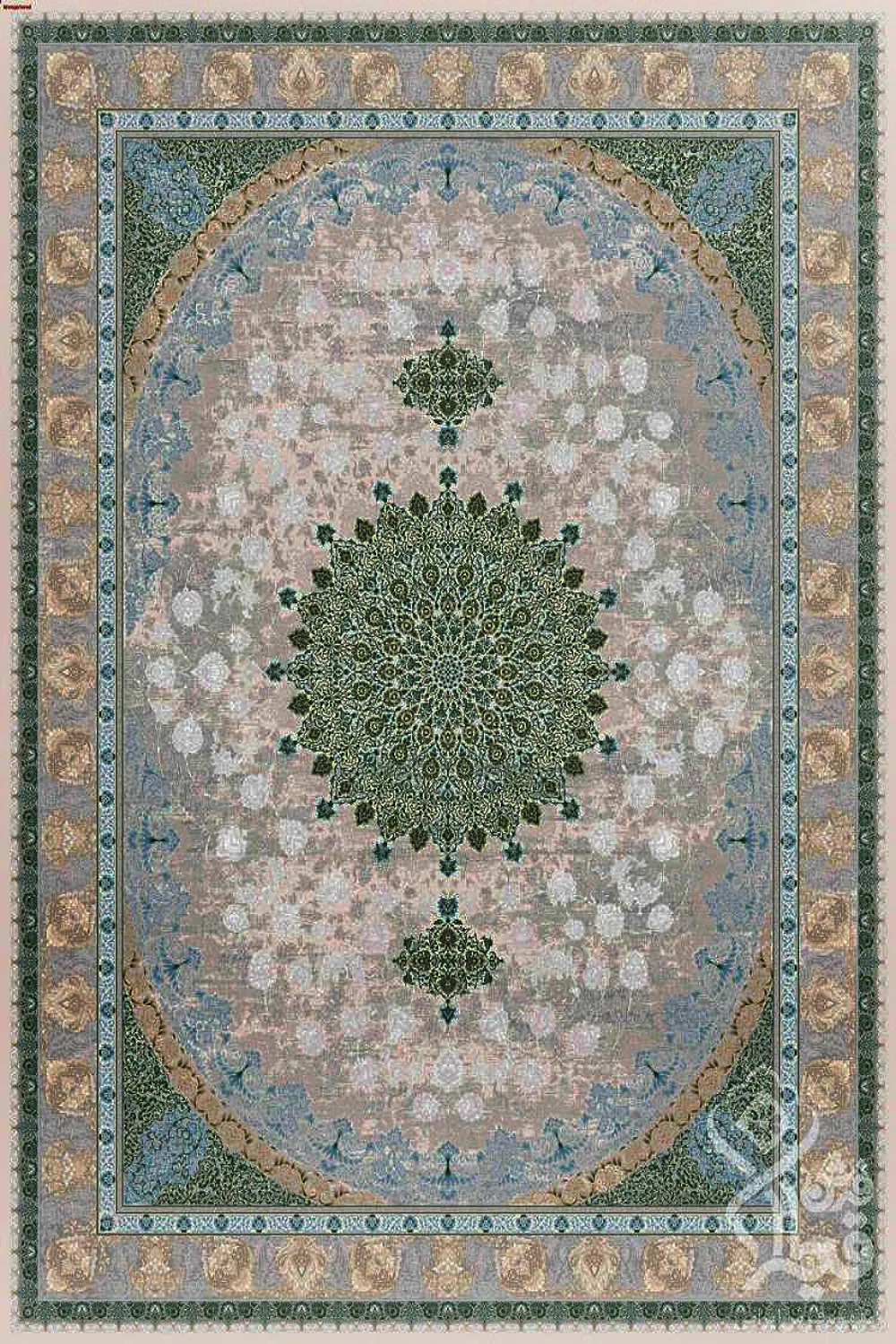 فرش قیطران 1200 شانه کلکسیون نوال طرح پارمیس زمینه کرم هایبالک (برجسته)