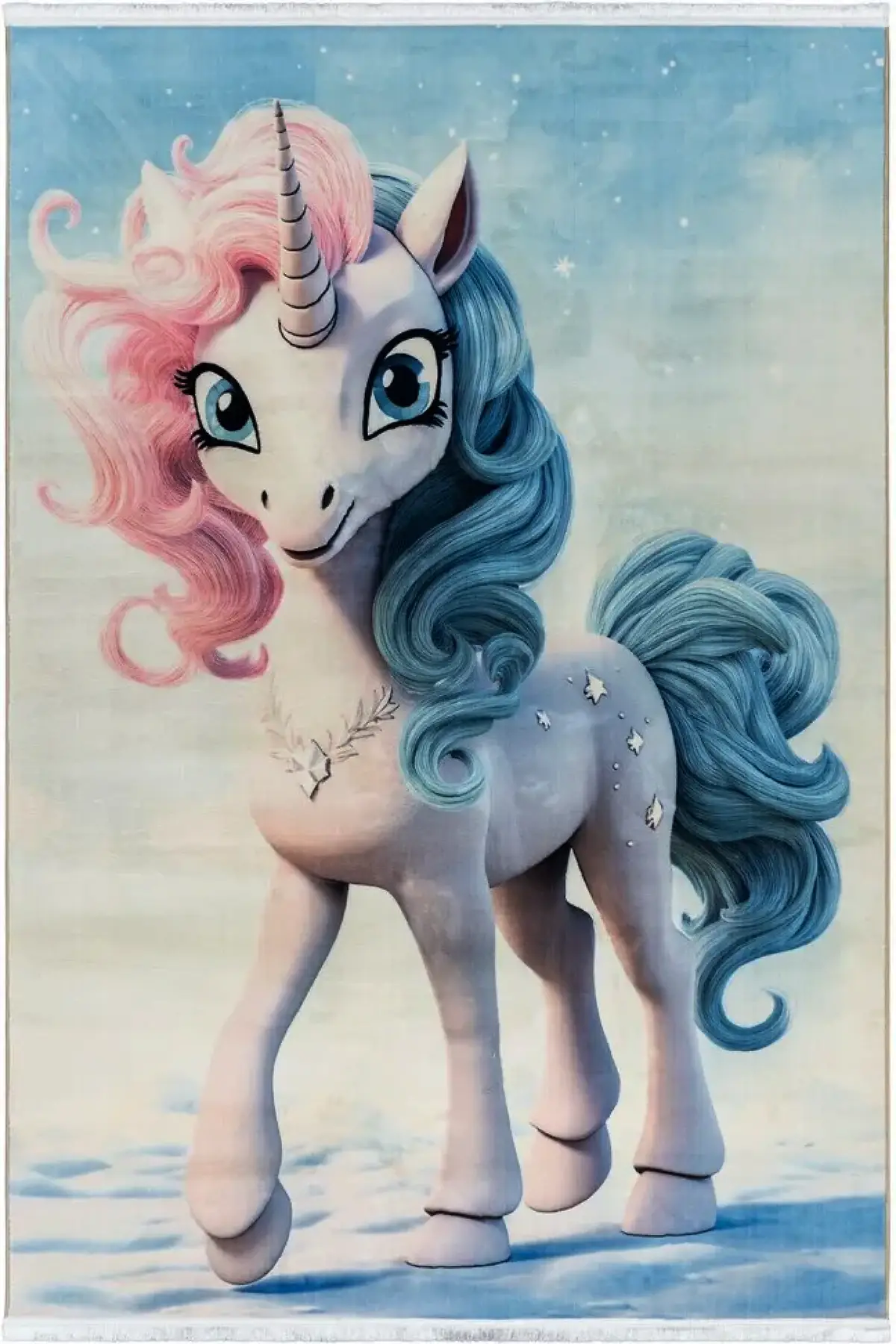 فرش محتشم اتاق کودک طرح اسب تک شاخ کد 25KK0050 زمینه آبی (غیربرجسته)