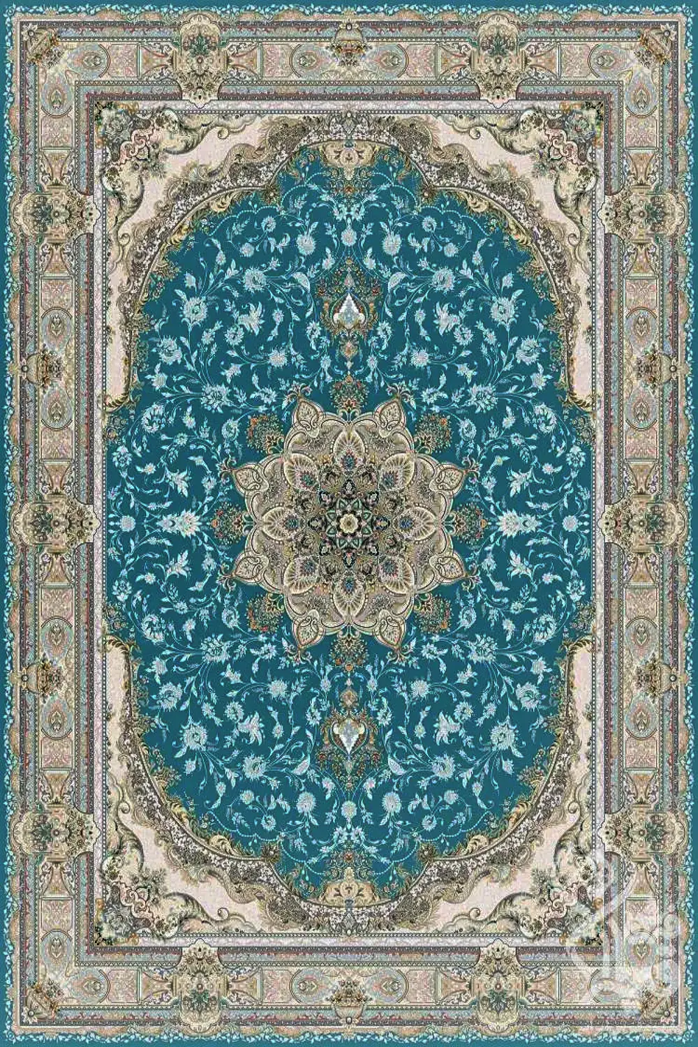 فرش قیطران 1500 شانه کلکسیون 1500 شانه طرح درتا زمینه آبی (برجسته)