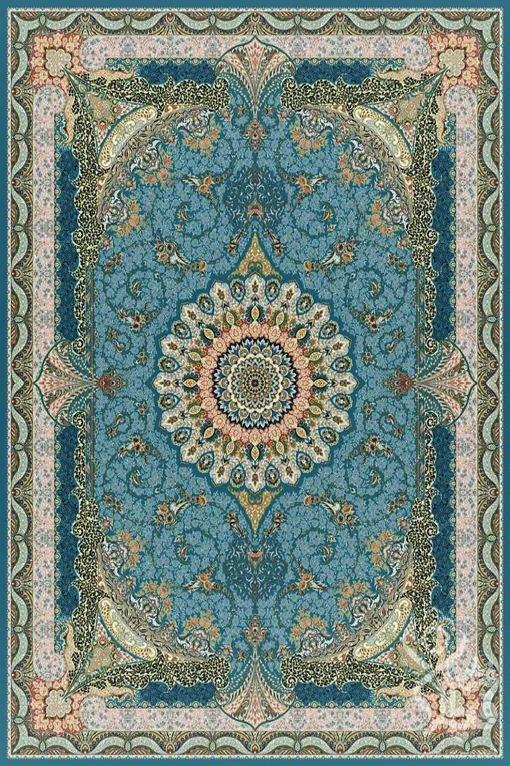 فرش قیطران 1500 شانه کلکسیون 1500 شانه طرح ساناز زمینه آبی (برجسته)