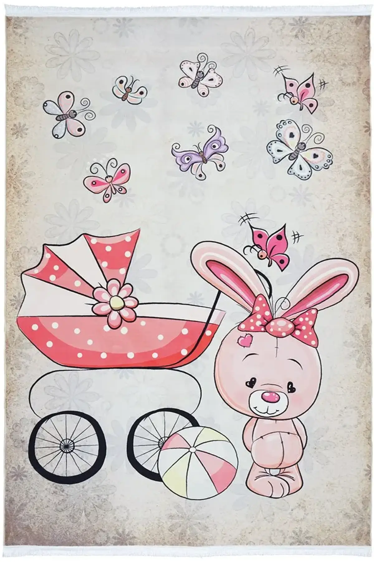 فرش محتشم اتاق کودک طرح خرگوش صورتی کد 100272 زمینه تمام رنگ (غیربرجسته)