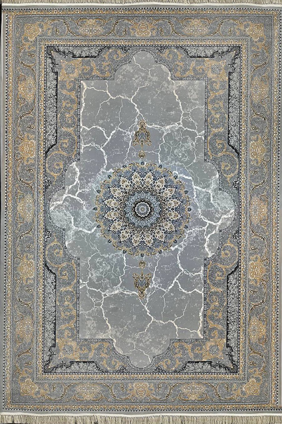 فرش ستاره پانیذ 700 شانه طرح سنگی زمینه نقره ای (غیربرجسته)