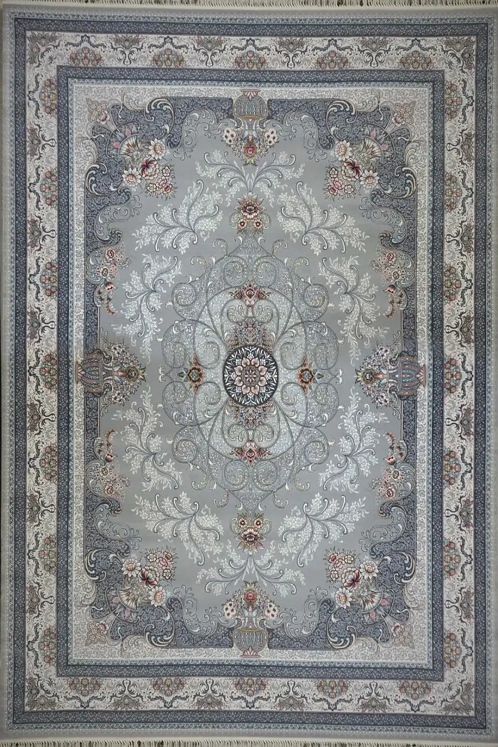 فرش کاشان 700 شانه طرح محیا زمینه دلفینی (غیربرجسته)