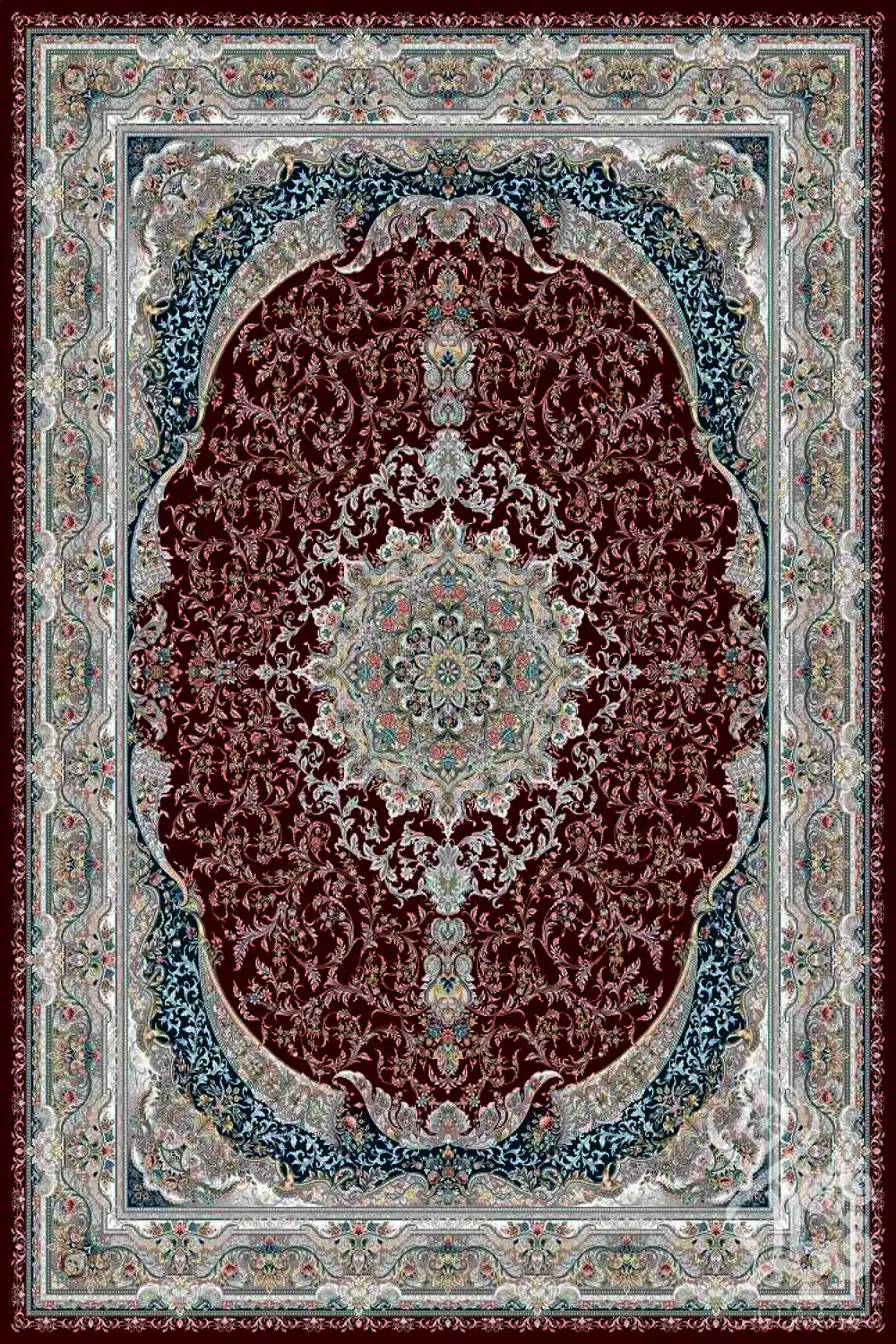 فرش قیطران 1200 شانه کلکسیون پارادایس طرح کاربوف زمینه رناسی (برجسته)