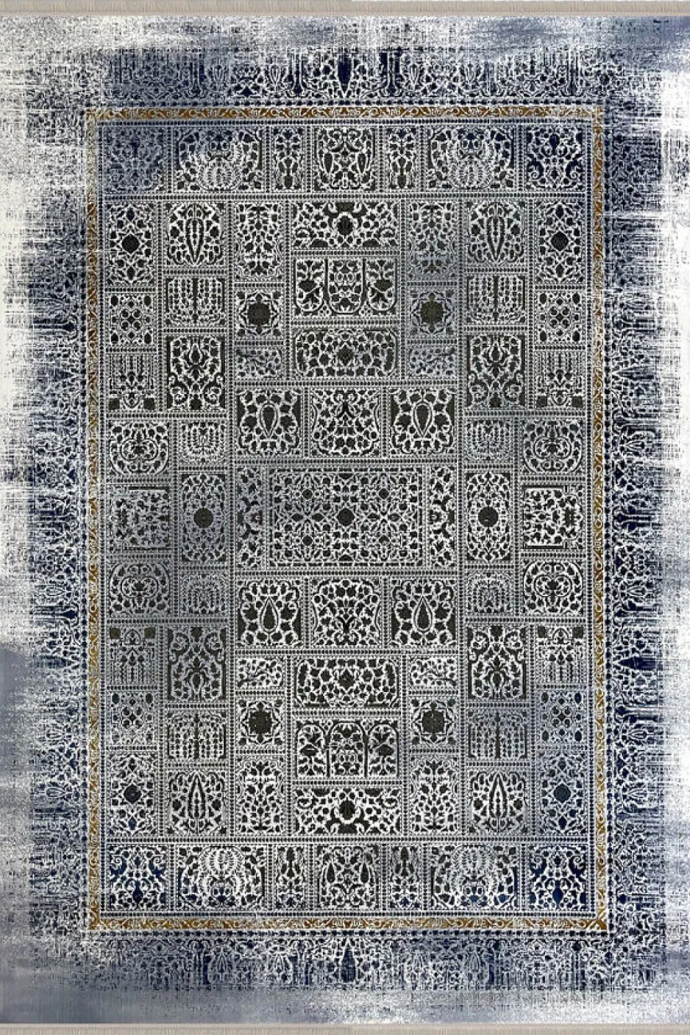 فرش مهدیان 700 شانه کلکسیون دینارسو کد 70041 زمینه ذغالی-کرم (برجسته)