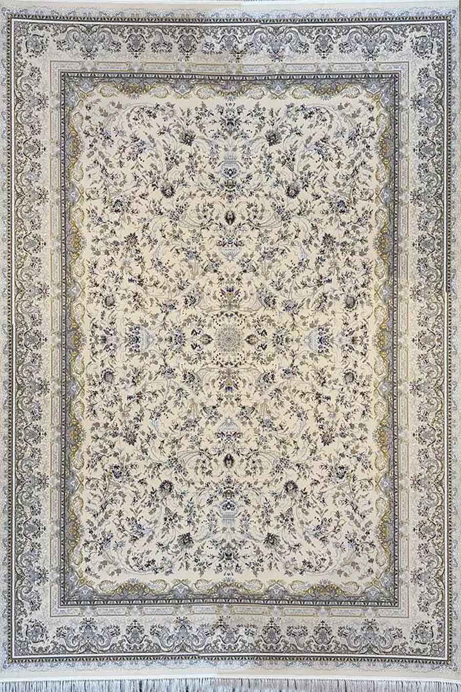 فرش مشهد 1700 شانه کد 817459 زمینه کرم-موشی (برجسته)