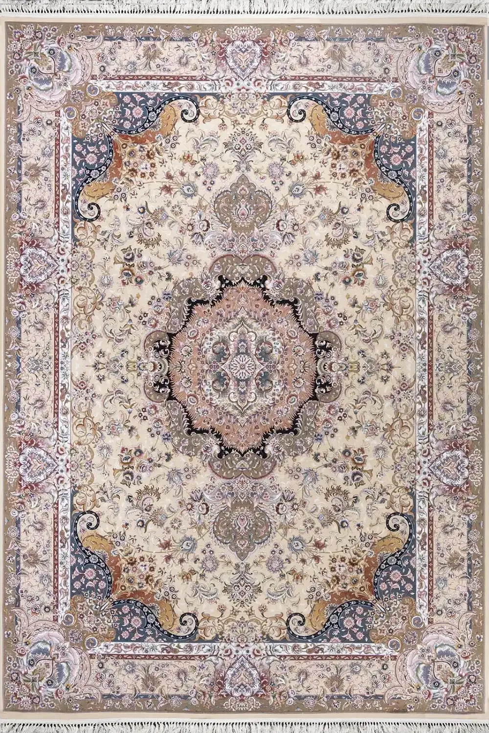 فرش بهشتی 1200 شانه کلکسیون تبریز کد 1190 زمینه کرم (برجسته)