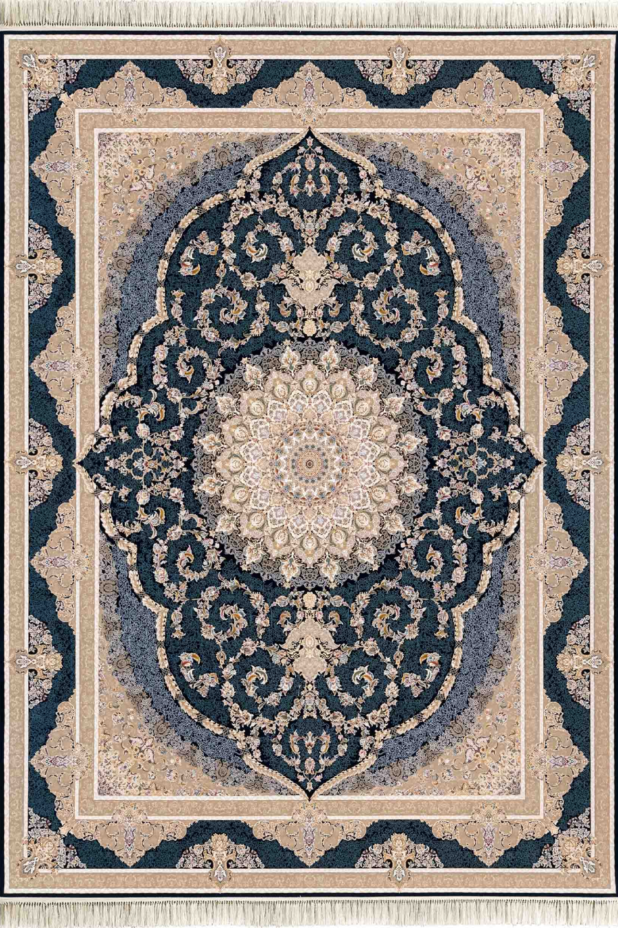 فرش داریوش 1500 شانه کلکسیون مینیاتور کد D1566 زمینه سورمه ای (برجسته)