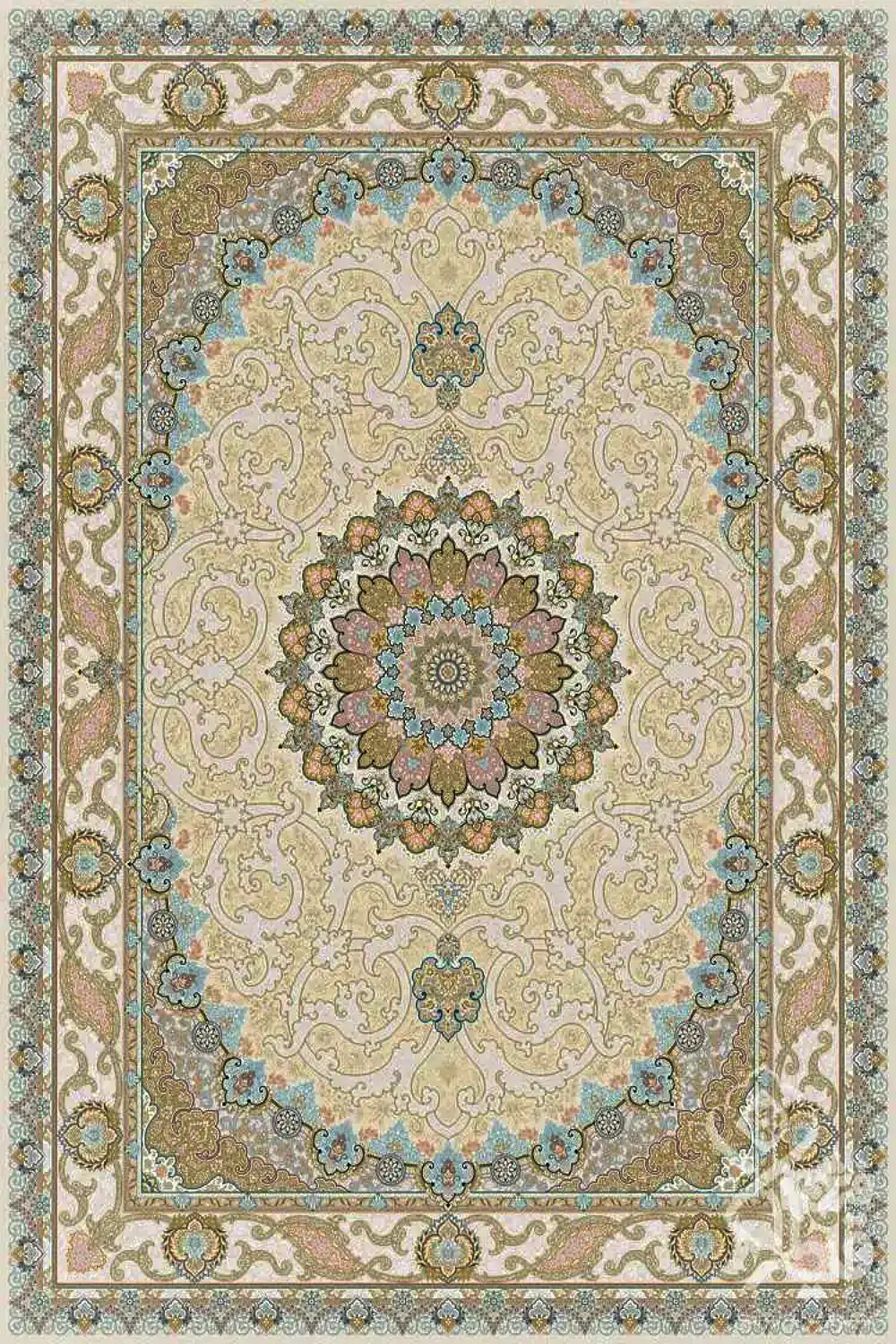 فرش قیطران 1500 شانه کلکسیون 1500 شانه طرح مستانه زمینه کرم (برجسته)