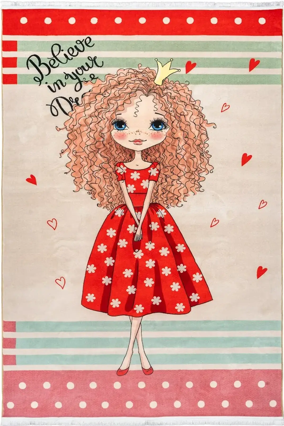 فرش محتشم اتاق کودک طرح دختر توت فرنگی کد 25KD0050 زمینه گلبهی (غیربرجسته)