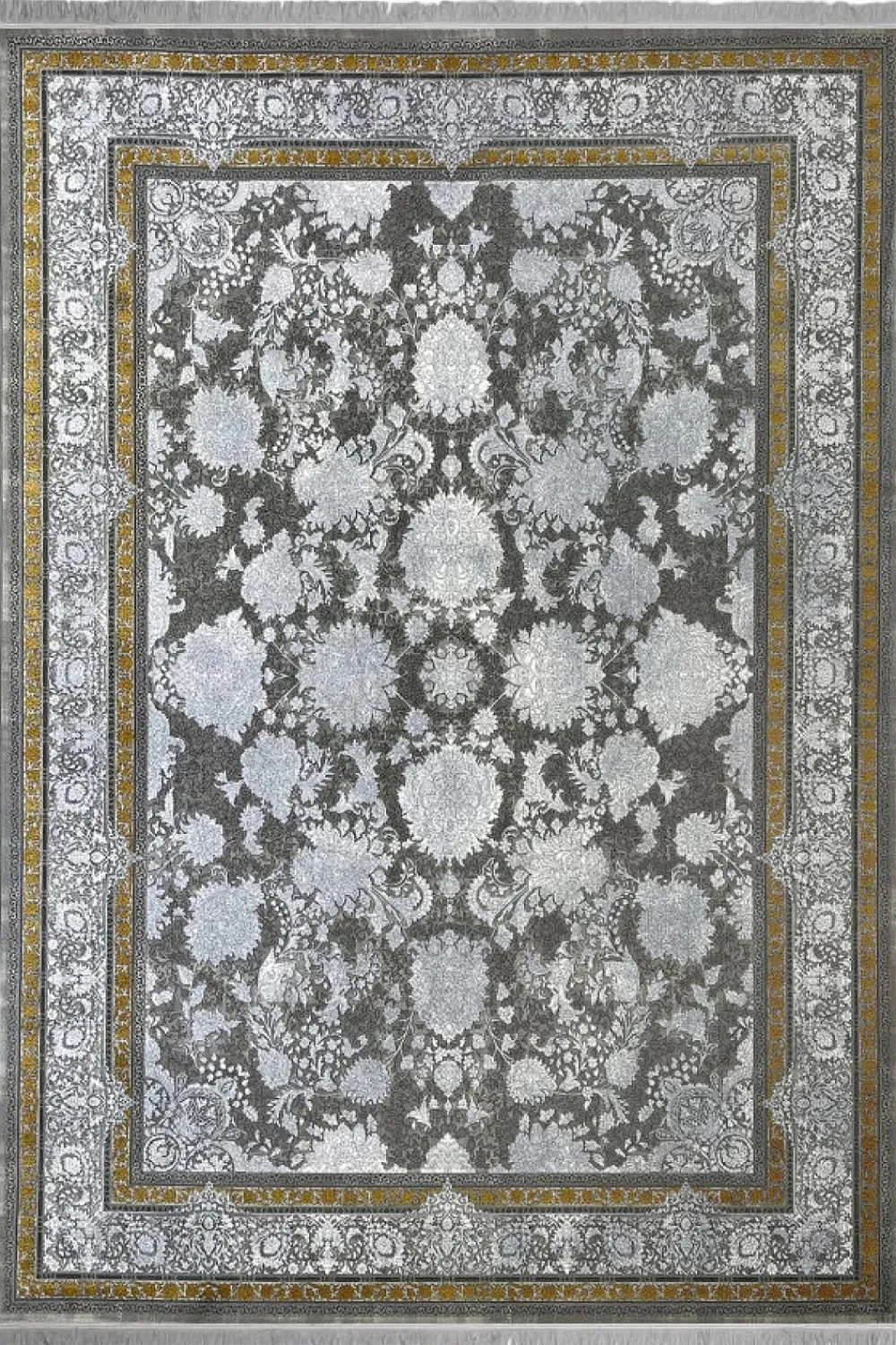 فرش مهدیان 700 شانه کلکسیون دینارسو کد 70033 زمینه نقره ای-دودی (برجسته)