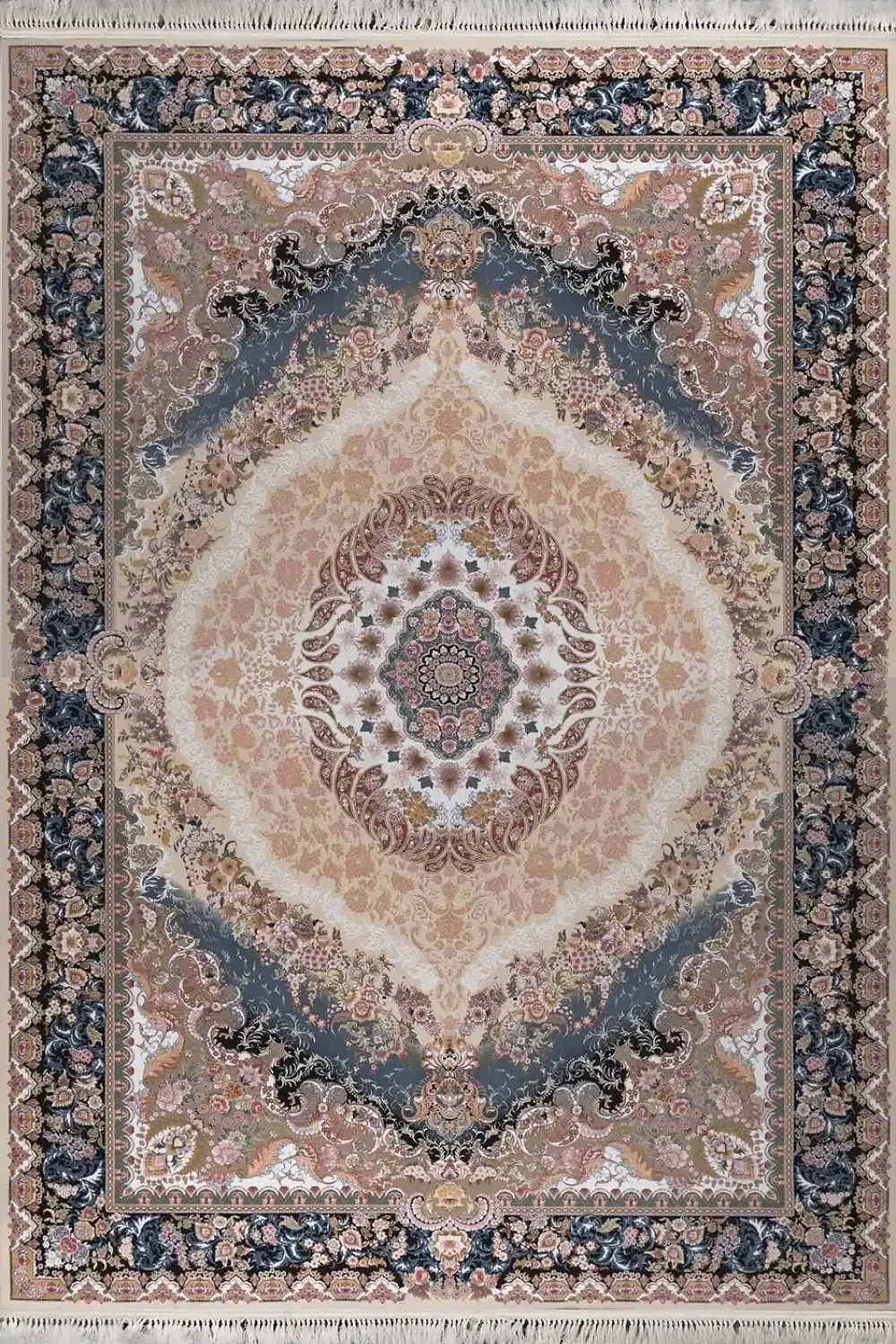 فرش بهشتی 1200 شانه کلکسیون تبریز کد 1180 زمینه کرم (برجسته)