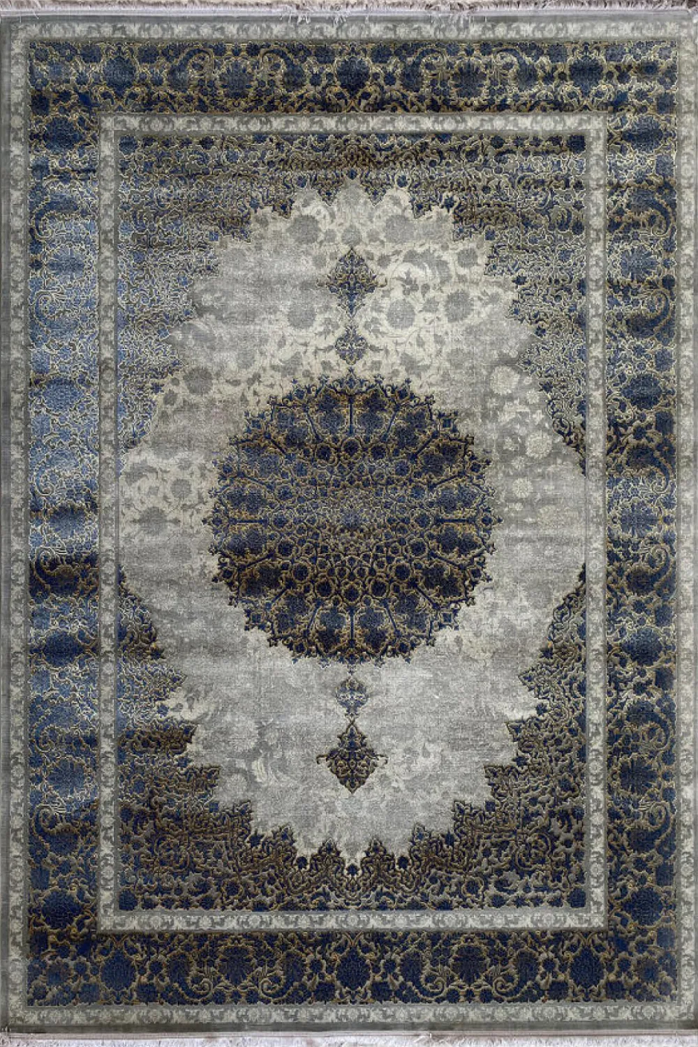 فرش مهدیان 700 شانه کلکسیون دینارسو کد 70051 زمینه آبی-دودی (برجسته)