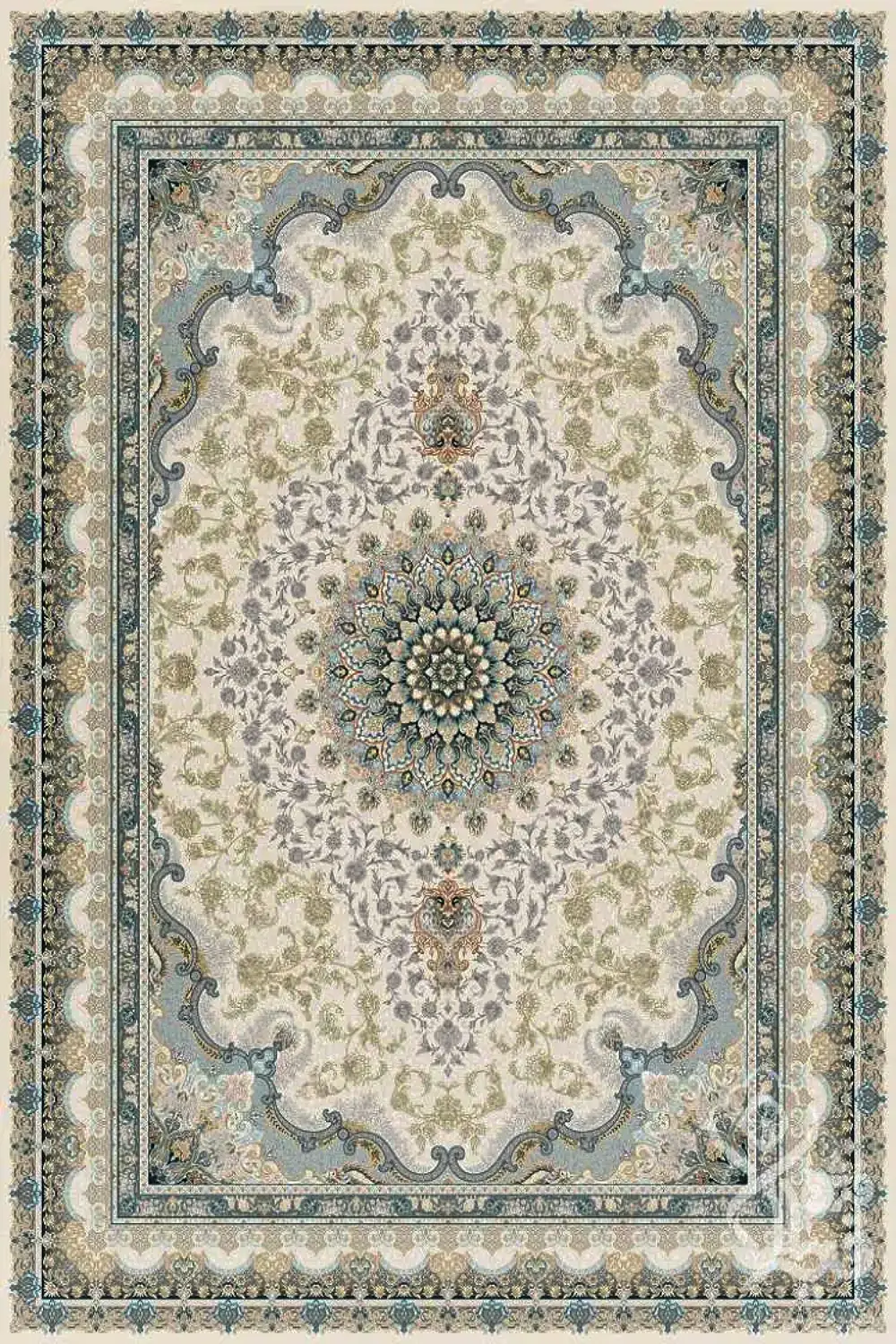 فرش قیطران 1500 شانه کلکسیون 1500 شانه طرح پارامیس زمینه کرم (برجسته)