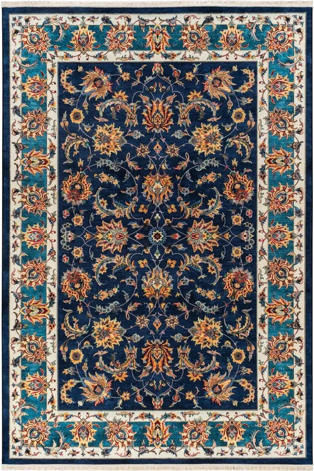 فرش محتشم 1000 شانه کلکسیون سنتی کد 25CS0370 زمینه سورمه ای (غیربرجسته)